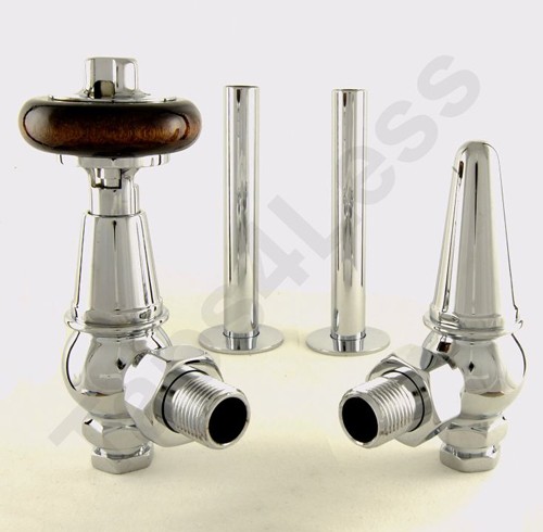 Larger image of Crown Radiator Valves Thermostatic Angled Rad Valves Kit (Chrome).