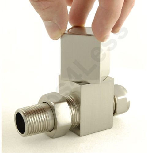 Example image of Crown Radiator Valves Cubex Straight Radiator Valves (Satin Nickel).