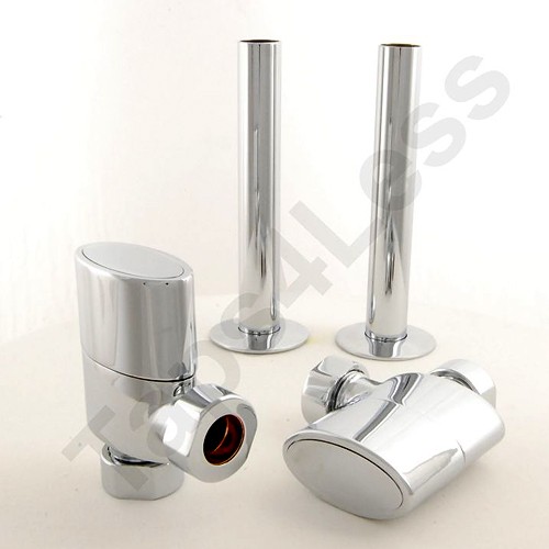 Larger image of Crown Radiator Valves Ellipse Angled Radiator Valves & Sleeves (Chrome).