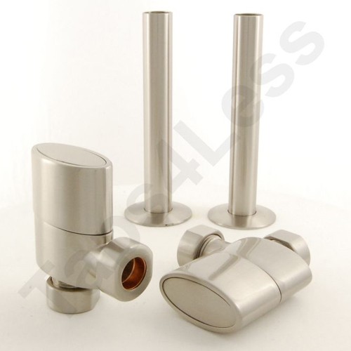 Larger image of Crown Radiator Valves Ellipse Angled Radiator Valves & Sleeves (S Nickel).