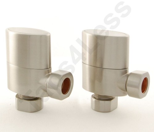 Larger image of Crown Radiator Valves Ellipse Angled Radiator Valves (Satin Nickel).