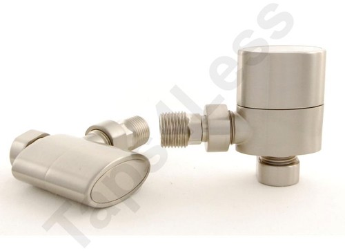 Example image of Crown Radiator Valves Ellipse Angled Radiator Valves (Satin Nickel).