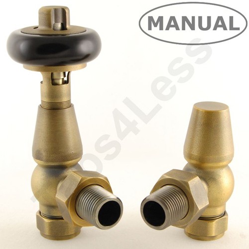 Larger image of Crown Radiator Valves Eton Thermostatic Angled Radiator Valves (Old Brass).