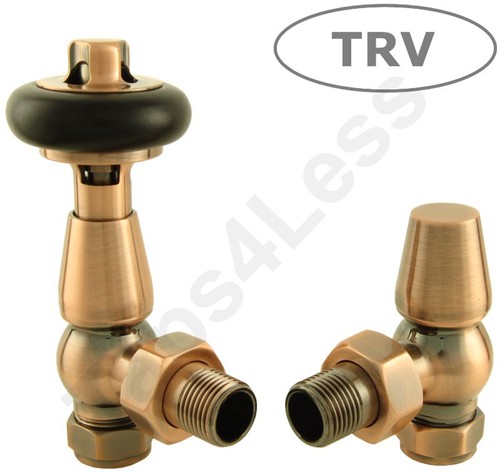 Larger image of Crown Radiator Valves Thermostatic Angled Radiator Valves (A Copper).