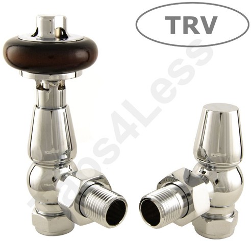 Larger image of Crown Radiator Valves Thermostatic Angled Radiator Valves (Chrome).