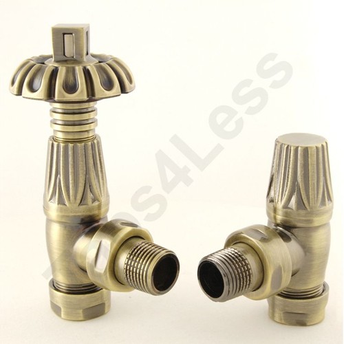 Larger image of Crown Radiator Valves Thermostatic Angled Radiator Valves (A Brass).