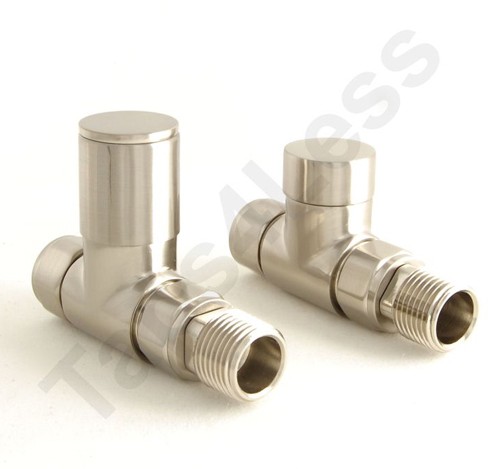 Larger image of Crown Radiator Valves Milan Straight Radiator Valves (Satin Nickel).