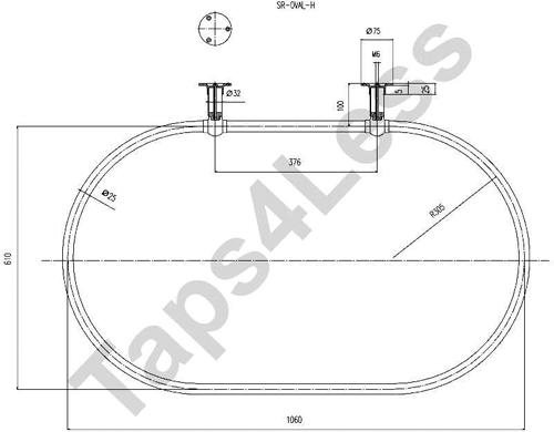 Technical image of Chrome Rails Oval Shower Curtain Rail With Wall Brackets (Chrome).