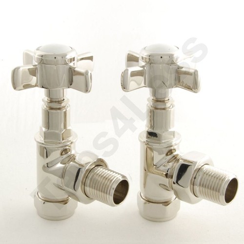 Larger image of Crown Radiator Valves Westminster Angled Radiator Valves (Nickel).