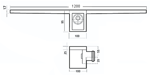Technical image of Waterworld Rectangular Wetroom Shower Drain With Side Outlet. 1200mm.