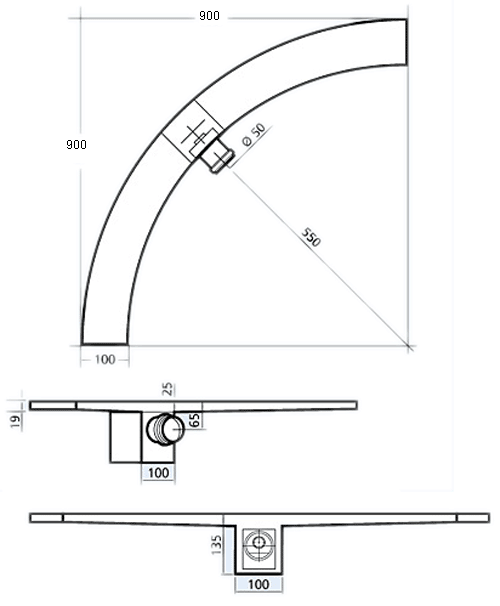 Technical image of Waterworld Quadrant Wetroom Shower Drain With Side Outlet. 900mm.