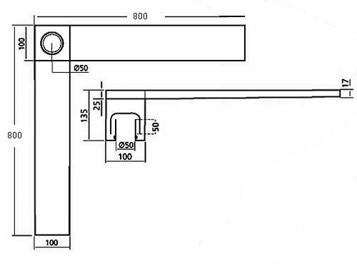 Technical image of Waterworld Wetroom Corner Shower Drain With Side Outlet. 800mm.