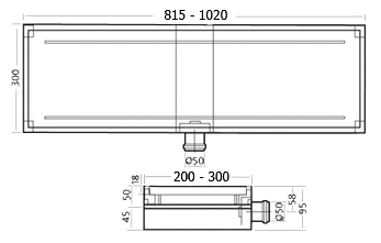 Technical image of Waterworld Stainless Steel Wetroom Tile Drain With Frame. 1020x200mm.