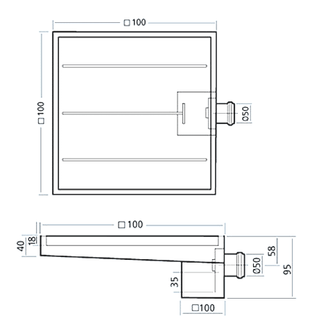 Technical image of Waterworld Stainless Steel Wetroom Tile Gully With Side Outlet. 100mm.