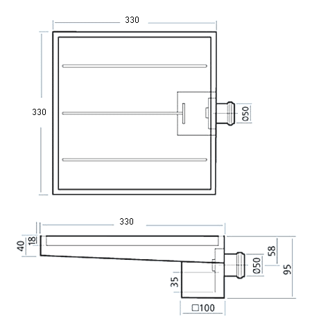 Technical image of Waterworld Stainless Steel Wetroom Tile Gully With Side Outlet. 330mm.