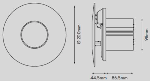 Technical image of Xpelair Simply Silent CV4 Extractor Fan With Timer & Humidistat (100mm).