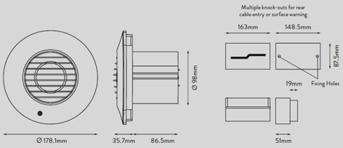 Technical image of Xpelair Simply Silent 12v Extractor Fan With Pullcord & Kit (100mm).