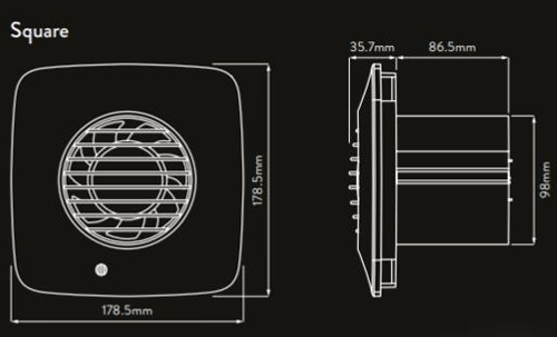 Technical image of Xpelair Simply Silent Extractor Fan, Humidistat, Timer & Pullcord (100mm).