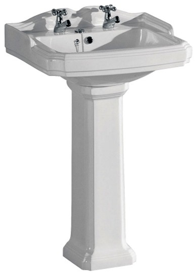 Larger image of XPress Classic Basin & Pedestal (2 Tap Holes).  Size 580x470mm.