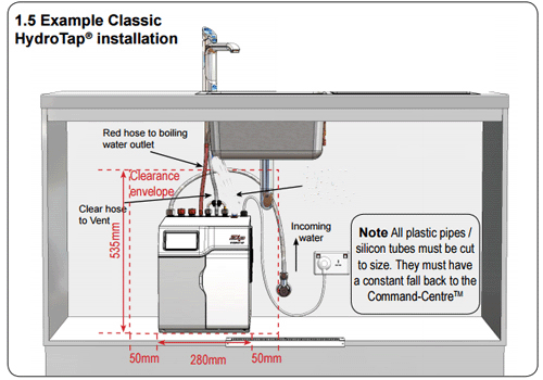 Technical image of Zip G5 Classic Filtered Boiling & Ambient Tap With Font (Brushed Chrome).