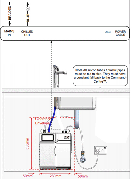 Technical image of Zip G5 Classic Filtered Chilled Tap & Integrated Font (Brushed Chrome).