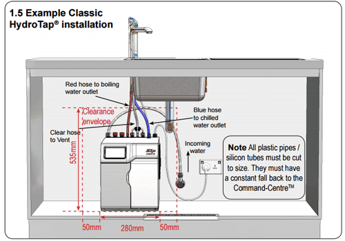 Technical image of Zip G5 Classic AIO Boiling & Chilled Kitchen Tap (Brushed Chrome, Vented).