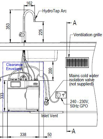 Technical image of Zip Arc Design Filtered Boiling Water Tap (41 - 60 People, Brushed Nickel).