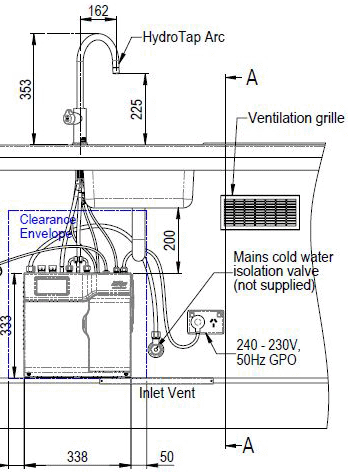 Technical image of Zip Arc Design Filtered Boiling Water Tap & Font (61 - 100 People, Bright Chrome).