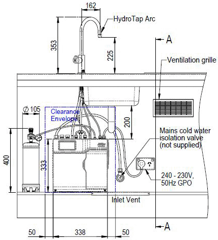 Technical image of Zip Arc Design Boiling Hot Water, Chilled & Sparkling Tap (Gloss Black).