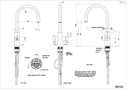 Technical image of Zip Celsius Arc AIO Boiling, Chilled & Sparkling Tap (Bright Chrome).