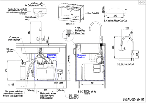 Technical image of Zip Celsius Arc AIO Boiling, Chilled & Sparkling Tap (Brushed Nickel).